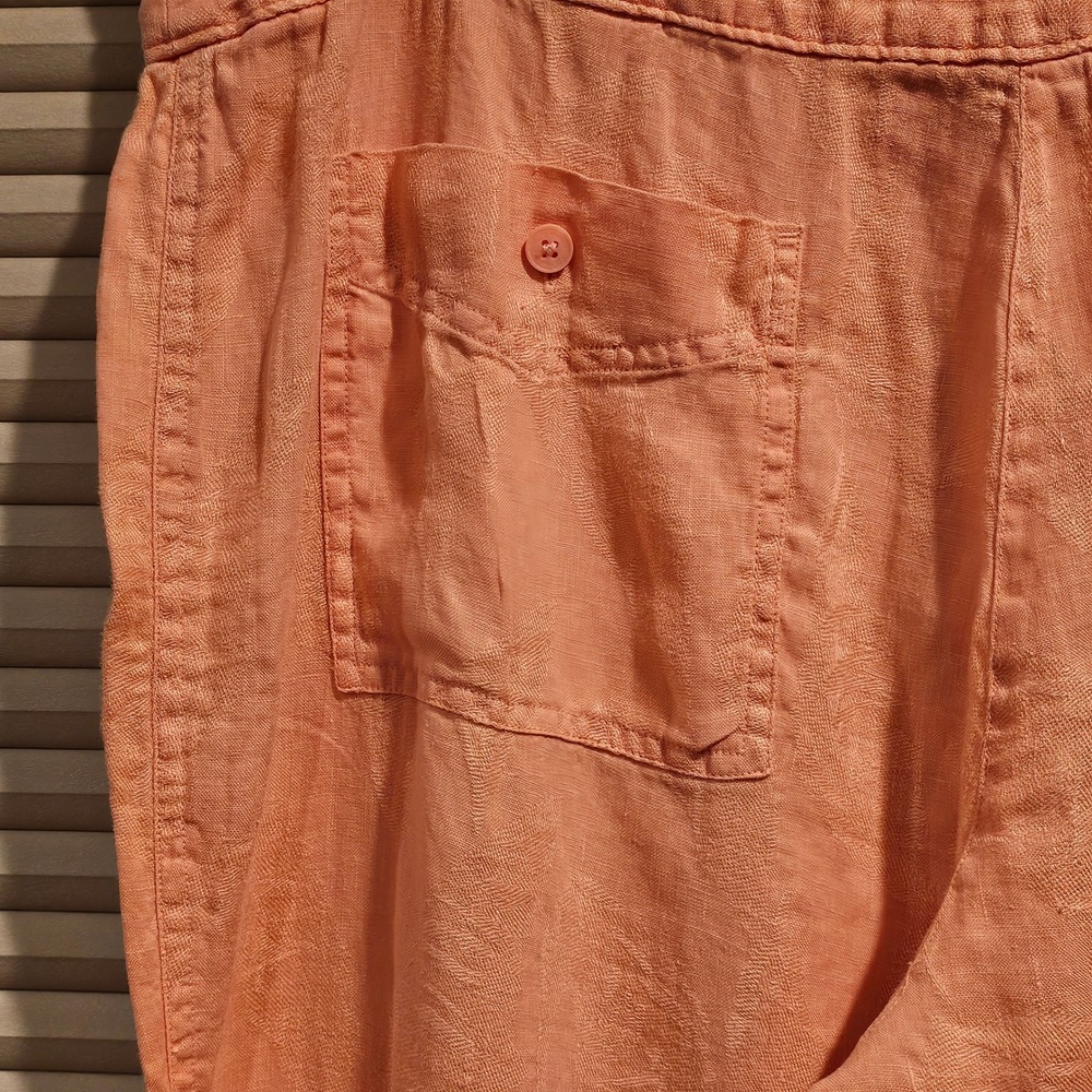 Tommy Bahama Womens 14 Coral Orange Linen Tropical Leaf Jacquard Wide Leg Pants - Picture 4 of 8